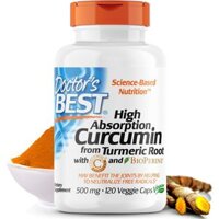 Viên uống Curcumin Doctor's BEST High Absorption Curcumin 500mg 120 capsules chống oxy hóa, hỗ trợ não, tim, khớp của Mỹ