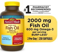 Viên Uống Dầu Cá Nature Made 2000mg, Omega 3, 230 viên / Nature Made Burp Less Fish Oil 2000 mg Per Serving Softgels, Omega 3 Fish Oil Supplements, 230 Count