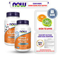 Viên uống dầu cá Now Ultra Omega-3 hỗ trợ mắt & sức khỏe tim mạch và viên uống L-Lysine 1000mg tăng sinh collagen cho da