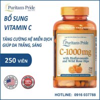 Viên uống đẹp da ngừa lão hóa chống thâm Puritan's Pride Vitamin C 1000mg with bioflavonoids and wild rose hips 250v