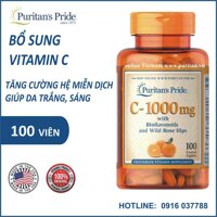 Viên uống đẹp da ngừa lão hóa chống thâm Puritan's Pride Vitamin C 1000mg with bioflavonoids and wild rose hips 100v