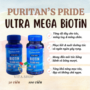 Viên uống đẹp da, tóc, móng Puritan's Pride Ultra Mega Biotin 10.000mcg 50 viên