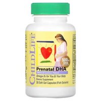 Viên uống DHA Prenatal tự nhiên hương chanh 500 mg 30 viên mềm ChildLife Essentials