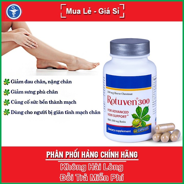 Viên uống điều trị suy giãn tĩnh mạch chân Rotuven®300 60 viên