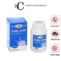 Viên uống Folic Acid UBB 800 mcg 100 viên UBB nhập khẩu Mỹ Bổ Sung Acid Folic Trước Và Trong Thai Kỳ Ngăn Dị Tật Thai