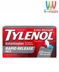 Viên uống giầ̀m đau hạ sốt Tylenol Acetaminophen Extra Strength 500mg 225 Gelcaps