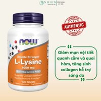 Viên uống giảm mụn nội tiết L-Lysine Now 1000mg, hỗ trợ tổng hợp collagen, giảm căng thẳng.