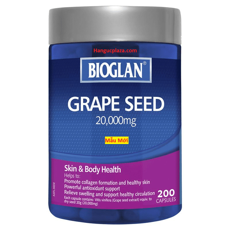 Viên uống hạt nho giúp đẹp da Bioglan Grape Seed 20000mg 200 viên