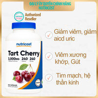 Viên uống Hỗ trợ Đào thải Gút Acid Uric Nutricost Tart Cherry 3000mg 240 Viên Cao cấp của Mỹ