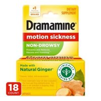 Viên uống hỗ trợ say tàu xe Dramamine Non-Drowsy Naturals Motion Sickness Relief for Nausea, Dizziness & Vomiting 18 viên