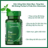 Viên Uống Kẽm Giảm Mụn, Tăng Sức Đề Kháng Puritan's Pride Zinc Gluconate 25mg-50mg