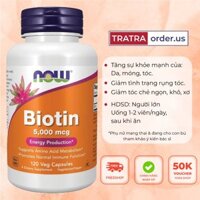 Viên uống mọc tóc, giảm rụng tóc Biotin 5000 mcg - 120 viên - Now [Đủ bill Mỹ]