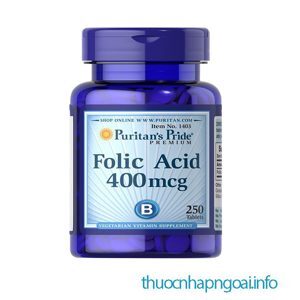 Viên uống ngăn ngừa thiếu máu Puritan's Pride Folic Acid 400mg 250 viên