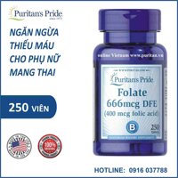 Viên uống ngăn ngừa thiếu máu bổ sung Folic Acid 400 mcg - Puritan's Pride - 250 viên