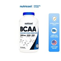 Viên uống Nutricost BCAA Capsules (1000mg) hỗ trợ tổng hợp protein, phục hồi thể trạng nhập khẩu Mỹ