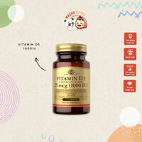 Viên Uống Solgar Vitamin D3 1000 IU - Ngừa Loãng Xương, Hỗ Trợ Sức Khỏe Xương Khớp [Lọ 90 Viên- HSD: 07/2026]