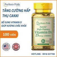 Viên uống tăng cường hấp thu canxi Puritan's Pride Vitamin D3 1000 IU 100v