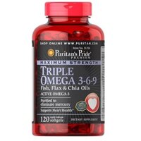 Viên uống tăng cường hệ miễn dịch, ngừa bệnh tim mạch đẹp da Puritan's Pride Triple Omega 3-6-9 120 viên