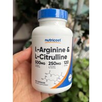 Viên uống tăng hiệu suất tập luyện Nutricost L-Arginine + L-Citrulline, hộp 120 viên