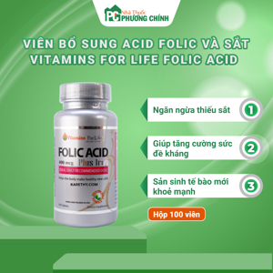 Viên uống tạo máu Folic Acid Vitamins For Life hộp 100 viên