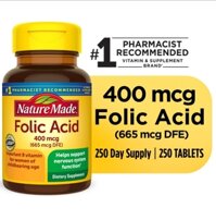 Viên Uống Tiền Thai Sản Nature Made Folic Acid 400 mcg, 250 viên / Nature Made Folic Acid 400 mcg (665 mcg DFE) Tablets, Dietary Supplement, 250 Count
