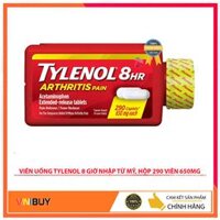 Viên uống TYLENOL giúp giảm đau, hạ sốt, đau đầu, đau cơ, viêm khớp, đau lưng, đau răng, viêm họng, cảm lạnh, cúm và sốt. Hộp 290 viên 650mg Mỹ