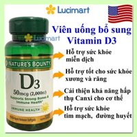 Viên uống Vitamin D3 5000 IU 125mcg,  2000 IU 50mcg [Hàng Mỹ]