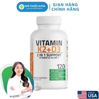 Viên Uống Vitamin D3k2 Bronson Vitamin K2 MK-7 + Vitamin D3 hỗ trợ hấp thụ canxi, giảm nguy đột quỵ, tim mạch 120 Viên