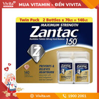 Viên Uống Zantac 150mg Maximum Strength | Giảm Đau Bụng Ợ Chua Sau 30 Phút | Hộp 140 Viên