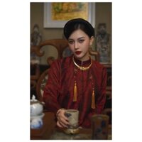 Việt Phục,Áo ngũ thân nữ, áo tấc tay chẽn vải gấm chất liệu cao cấp| Việt Minh Ngọc