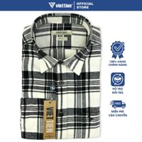 VIỆT TIẾN SALE - Áo Sơ Mi Viettien Smart Casual Tay Dài, Màu Caro Trắng - Đen, Form Regular, Lai Bầu