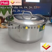 [VIETCOOK OFFICIAL] Nồi inox 3 đáy VIETCOOK đủ size 16, 18, 20, 22, 24, 26, 28, 30, 32 cm sử dụng trên bếp từ, luộc gà