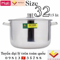 [VIETCOOK OFFICIAL] Nồi inox 15 lít Vietcook size 32 sử dụng trên bếp từ, nồi luộc gà nấu canh inox