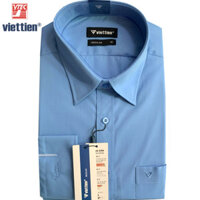 Viettien - Áo sơ mi nam việt tiến dài tay màu xanh biển L.Blue 440