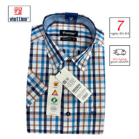 VIETTIEN - ÁO SƠ MI NGẮN TAY 8P0134 (BLUE - ORANGE), 60% COTTON, 40% POLYESTER