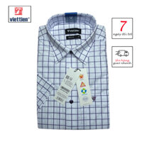 VIETTIEN - ÁO SƠ MI NGẮN TAY 1P0809 (WHITE - PURPLE), 60% COTTON, 40% POLY