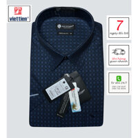 VIETTIEN (SAN SCIARO) - ÁO SƠ MI NGẮN TAY LAI NGANG 4N0045, 100% COTTON, MÀU XANH - NAVY