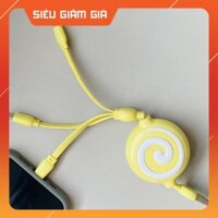 vikv Cáp điện thoại đa năng 3 đầu sạc dây rút YT 3 In 1 sạc nhanh 3A cổng chất liệu bền gọn nhẹ tiện lợi