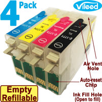 Vileed 4 Pack Full Set 177 Refillable Empty Print Cartridge for EPSON T1771 Black T1772 Cyan T1773 Magenta T1774 Yellow for Expression Home XP 30 102 202 402 XP30 XP-30 XP102 XP-102 XP202 XP-202 XP402 XP-402 Color Printer