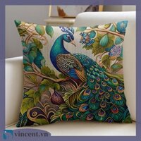 [Vincent.vn] 17,72x17,72In Vỏ gối thêu chữ thập Con công thủ công