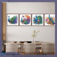 [Vincent.vn] 4 Bộ tranh kim cương khoan hình dạng đặc biệt 5D DIY Con công Art30x30cm