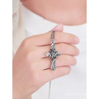 Vine 3D Dây chuyền mặt dây chuyền chéo mạ bạc unisex vintage xu hướng Nhật Bản trang sức bạc handmade thời trang đơn giản