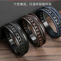 Vintage Dây Da Dây Da Bện Vòng Tay Vòng Tay Nam Da Bò Vòng Tay Handmade Nhiều Lớp