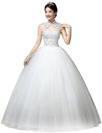 Vintage High Collar Pearl Wedding Dress for Bride White Under 100