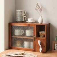 Vintage Solid Wood Storage Rack Desktop Organizer Box with Drawer Paper Storage Rack Begonia Glass Tea Cup Tea Set Cabinet 0S0I