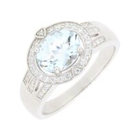 Vintage Style Sterling Silver Oval Cut Genuine Natural Aquamarine Halo Statement Ring East West Set