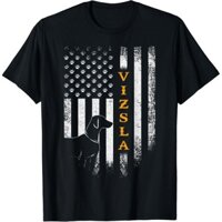 Vintage Usa Vizsla Chó Silhouette Cờ Mỹ Ngộ nghĩnh Quà Tặng Áo Thun Unisex