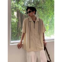 Vintage vintage Phong Cách Dân Tộc Thêu Áo Sơ Mi Tay Ngắn Thiết Kế Cao Cấp Cổ Cuba Áo Sơ Mi Thường Ngày