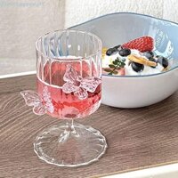Vintagevault Cốc Thủy Tinh Chân Cao, 3D Bướm Trang Trí INS Bướm Rượu, Dễ Thương Chịu Nhiệt Cao Sọc Champagne Drinkware Kính Gia Đình