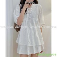 {vintagevn} áo babydoll cổ bèo tiểu thư A256 quảng châu Thời trang Xmin huongmitxu